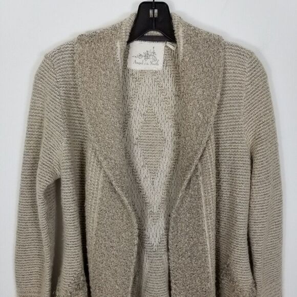 Angel Of The North Anthropologie Wool Blend  Knit Open Cardigan Sweater Sz M Tan - Picture 2 of 7